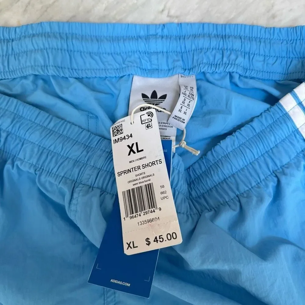 Adidas Originals Sprinter Shorts semi blue burst Trefoil Stripe Men's Sz XL NWT